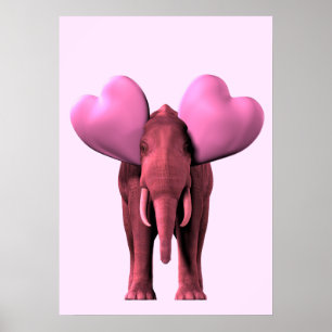Poster Eléphant rose romantique
