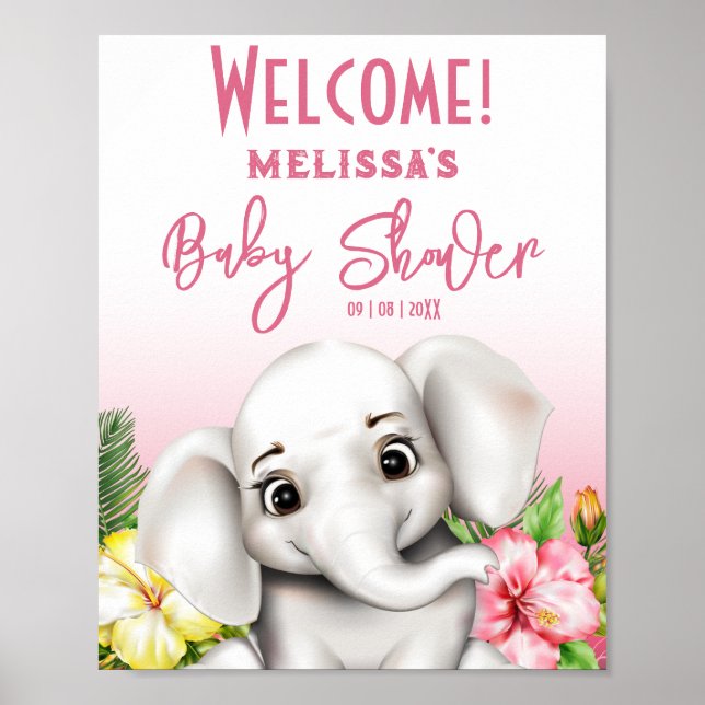 Poster Elephant Safari Tropical Jungle Baby shower (Devant)