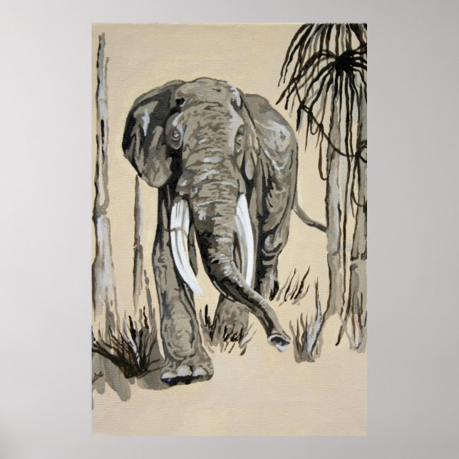 Poster Eléphant Se Promenant À Travers L'Art De La Savane (Devant)