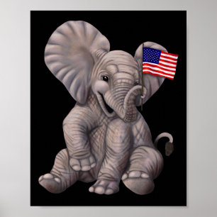 Poster Éléphant tenant un drapeau américain - Républicain