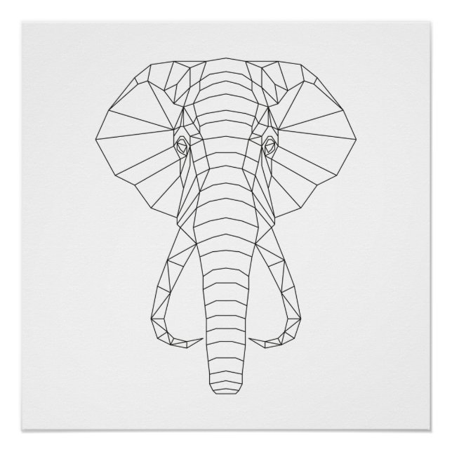 Poster Elephant Tête Géométrique Noir & Blanc Art Moderne (Devant)