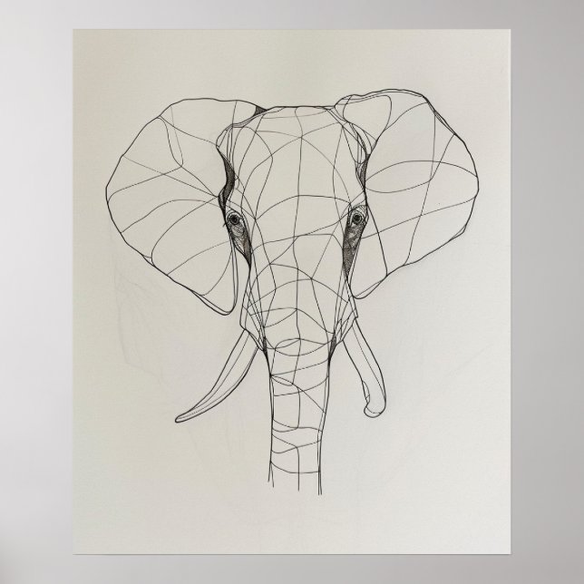 Poster Eléphant Tête minimaliste (Devant)
