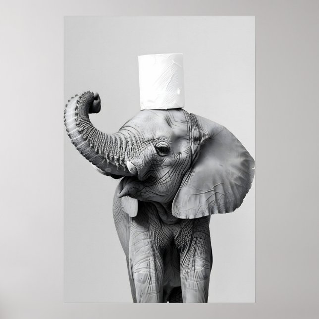 Poster Elephant Toilet Paper Roll Print, Funny Bathroom (Devant)