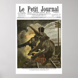 Poster Elephant touché par le train - 1908 tirage de la p