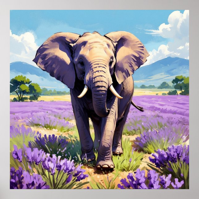 Poster Eléphant unique marche dans la peinture de terrain (Devant)
