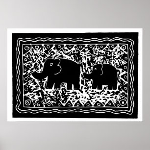 Poster Éléphant & Veau