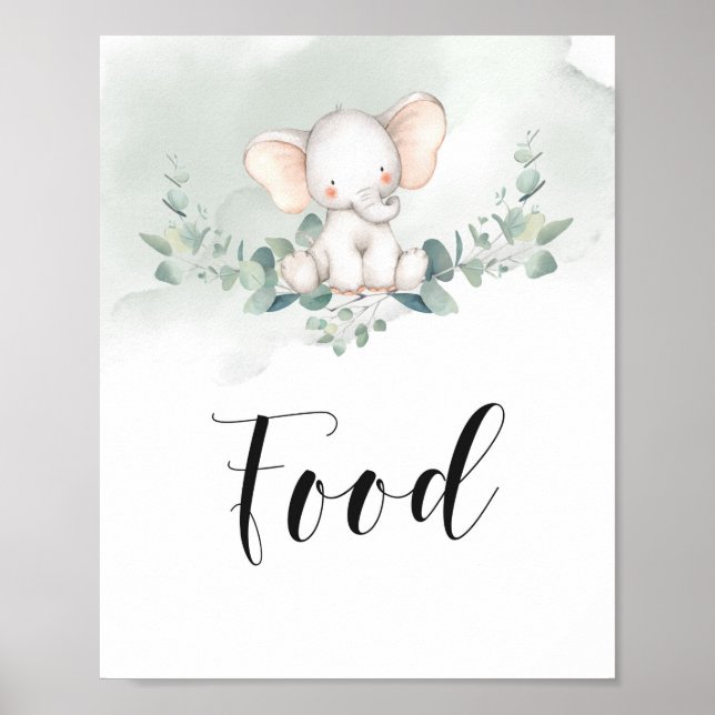 Poster Elephant vert feuille eucalyptus signe alimentaire (Devant)