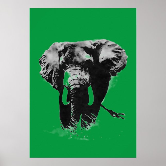 Poster Eléphant Vert Pop Art (Devant)