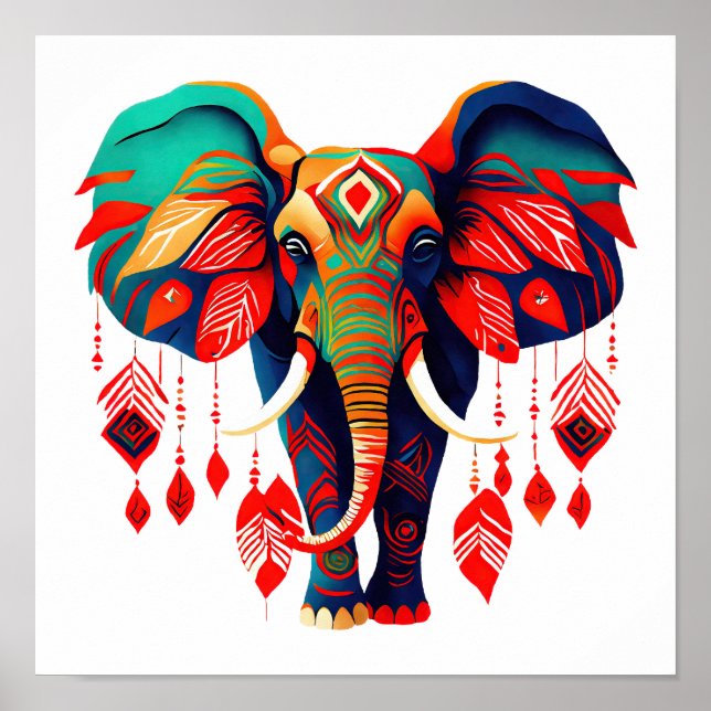 Poster Éléphant Vibrant Bohème Chic (Devant)