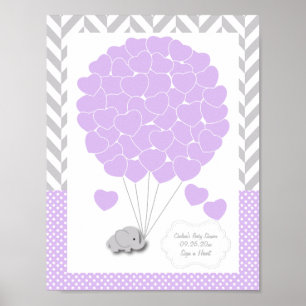Poster Eléphant violet blanc gris Baby shower 2 - Invité