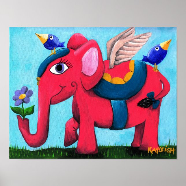 Poster Eléphant volant rose (Devant)