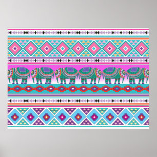 Poster Eléphants avec Motif aztèque Belle