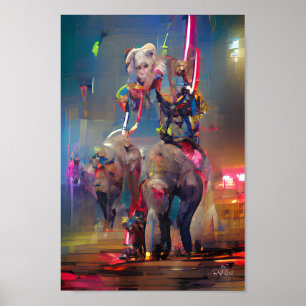 Poster éléphants cirque imaginaire illustration