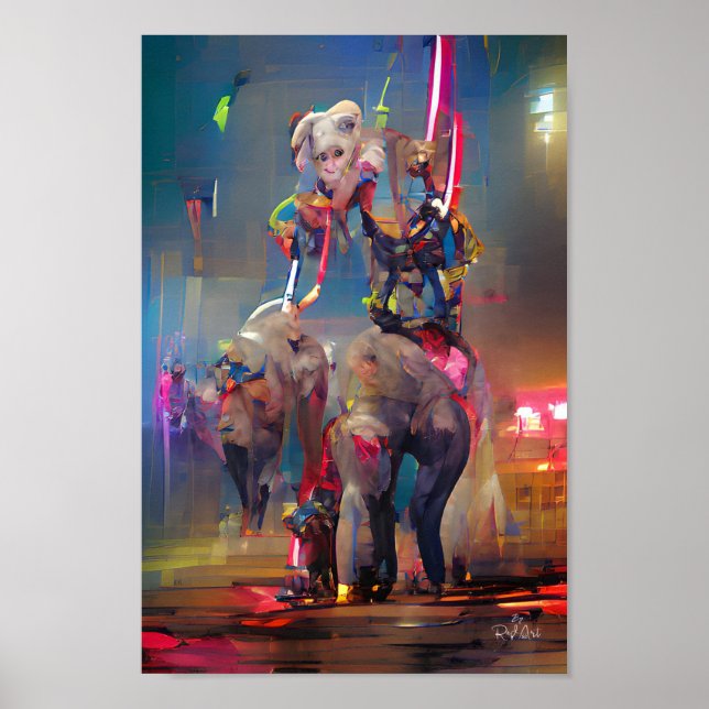 Poster éléphants cirque imaginaire illustration (Devant)