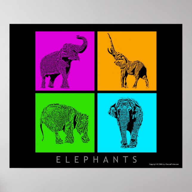 Poster Eléphants colorés (Devant)