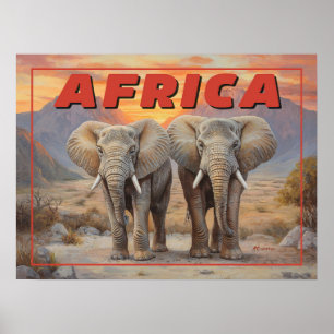 Poster Eléphants d'Afrique vintage - Faune rétro