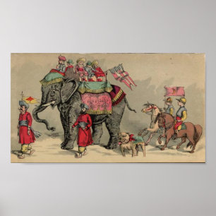 Poster Éléphants de cirque et chevaux