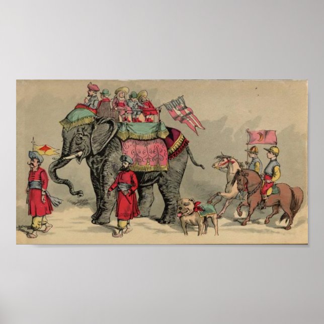 Poster Éléphants de cirque et chevaux (Devant)