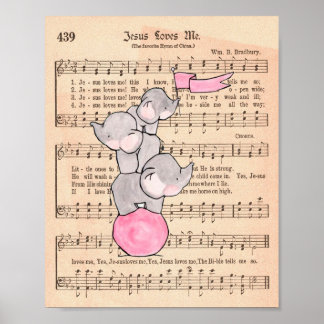 Poster Éléphants en équilibre sur une balle Musique Art d