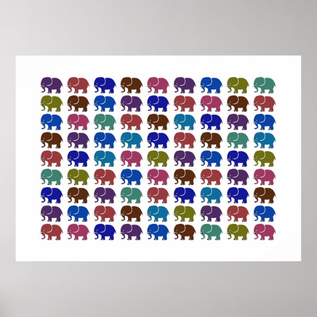 Poster éléphants motif coloré (Devant)