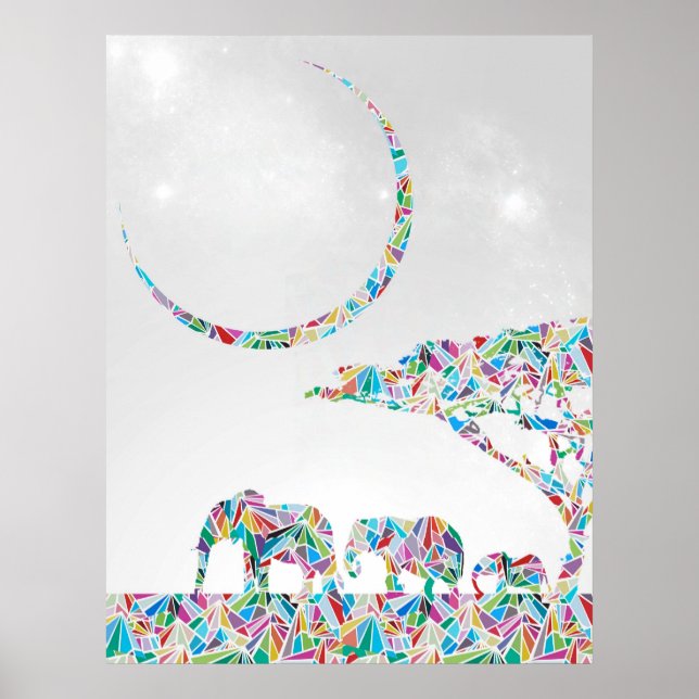 Poster Eléphants sur la Savannah (Devant)