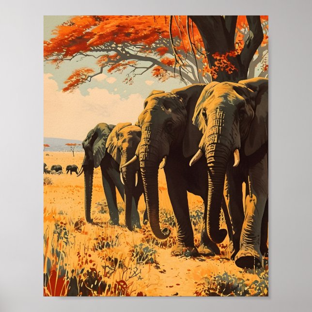 Poster Eléphants vintages (Devant)