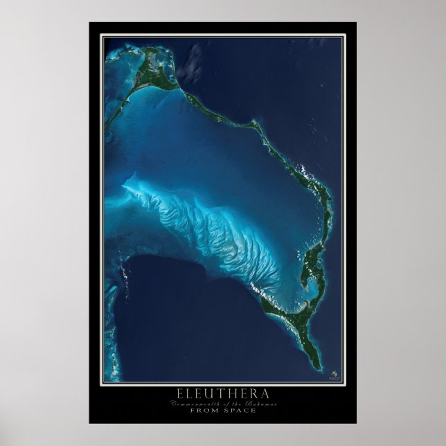 Poster Eleuthera Bahamas depuis l'espace Carte satellite (Devant)