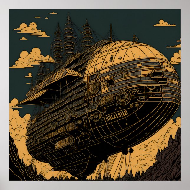 Poster Elevé : Majestic Steampunk Airship (Devant)