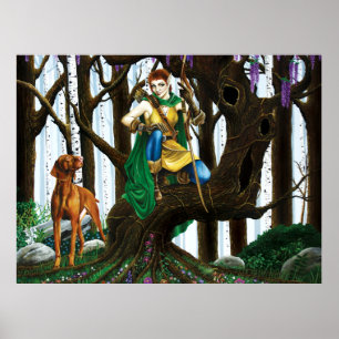 Poster Elfe de fantasy Archer Vizsla Forêt enchantée