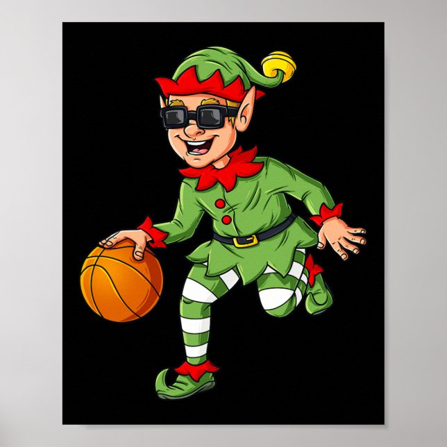 Poster Elfe de Noël Conduit Un Basket-ball Amusants Garço (Devant)