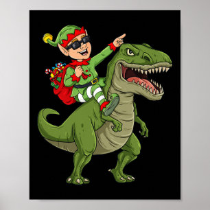 Poster Elfe de Noël équitation Dinosaur T Rex Garçons Enf