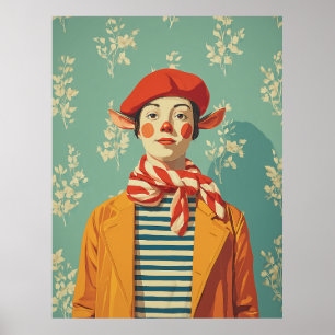 Poster Elfe de Noël rétro Whimsical