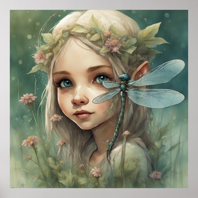 Poster Elfe et libellule 3 (Devant)