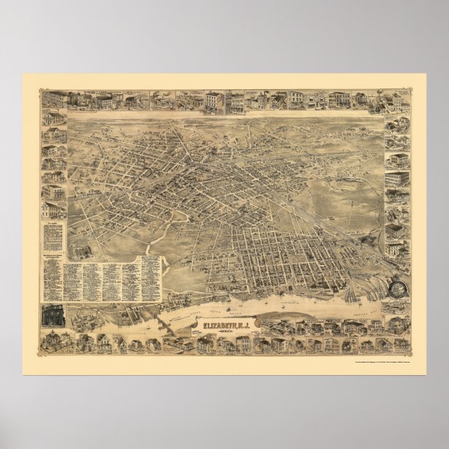 Poster Elizabeth, NJ Carte panoramique - 1898 (Devant)