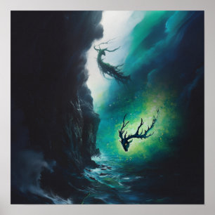 Poster Elk Antlers Magique Witchy AI Art Matte Value