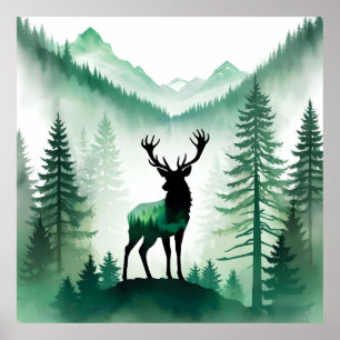 Poster Elk Faune Animal Nature Environnement Forêt Art