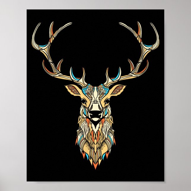 Poster Elk Head _ Face Artistic Illustration Graphic  (Devant)