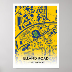 Poster Elland Road Stadium Map, Home du Leeds United FC