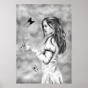 Poster Elle avec l'affiche de papillons