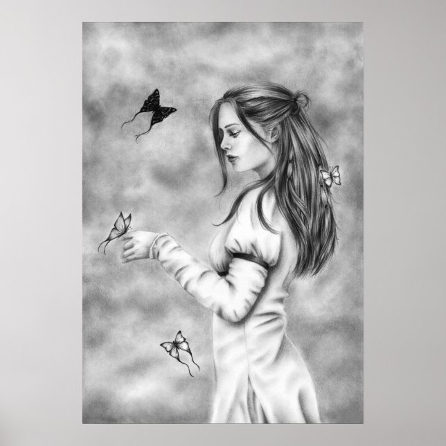 Poster Elle avec l'affiche des papillons (Devant)