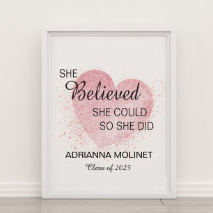 Poster Elle Croyait Qu'Elle Pourrait Pink Aquarelle Coeur