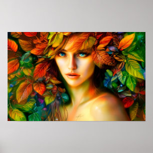 Poster Elle des Feuilles luminescents   ART NUMÉRIQUE