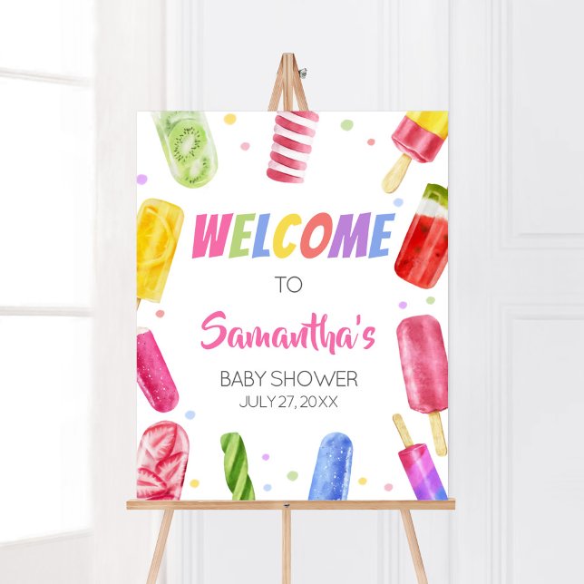 Poster Elle est prête à faire la fête Baby shower Bienven (Popsicle Baby Shower Welcome Sign)