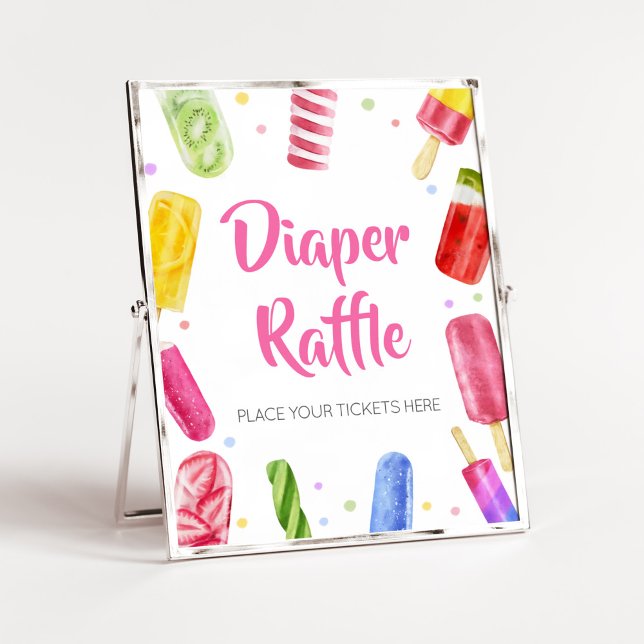 Poster Elle est prête à mettre du Baby shower de la couch (Popsicle Baby Shower Diaper Raffle Sign)