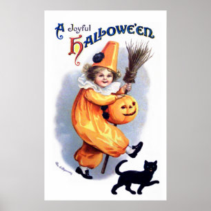 Poster Ellen H. Clapsaddle : Arlequin d'Halloween avec ch