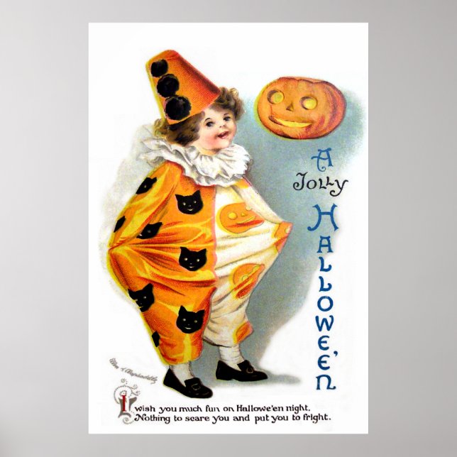 Poster Ellen H. Clapsaddle : Arlequin Halloween (Devant)