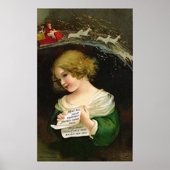 Poster Ellen H. Clapsaddle - Christmas Girl with Letter (Devant)