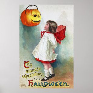 Poster Ellen H. Clapsaddle : Fille avec Jack O'Lantern