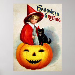 Poster Ellen H. Clapsaddle : Sorcière à Jack O'Lantern