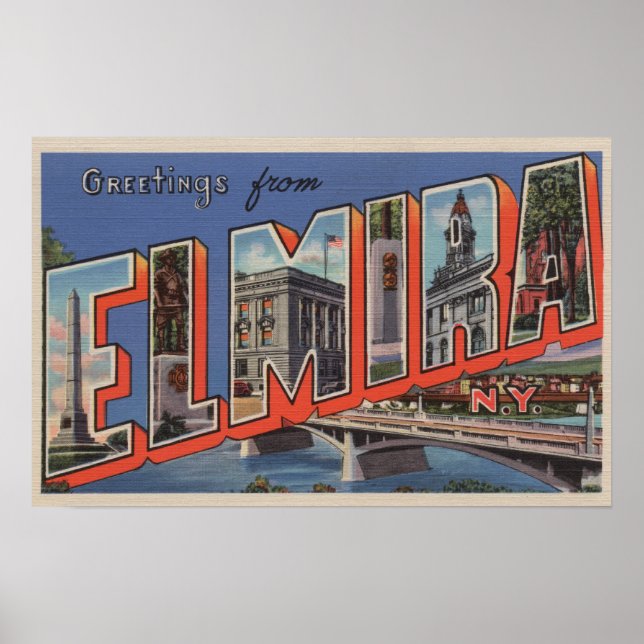Poster Elmira, New York - Scènes de grandes lettres (Devant)